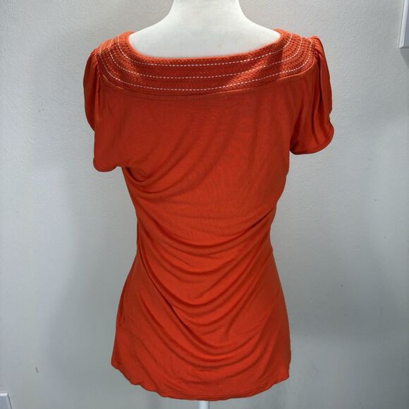 BODEN Women’s Y2K Orange Embroidered Tee Shirt Top US 6 Scoop Neck 90s Fitted - Picture 6 of 10